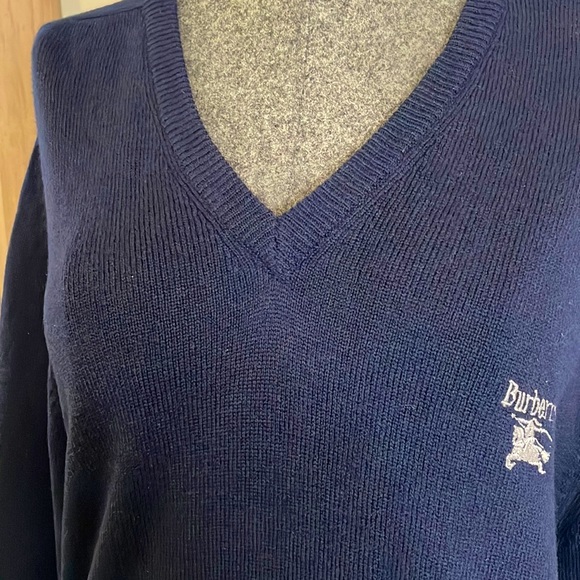 BURBERRY 100% pure lambswool sweater navy blue - Picture 3 of 8